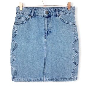 Just Female Emily Scalloped Denim Jean Skirt